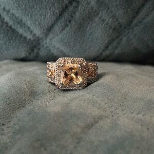 Elegant Sterling Silver Citrine Asscher Cut Women's Ring